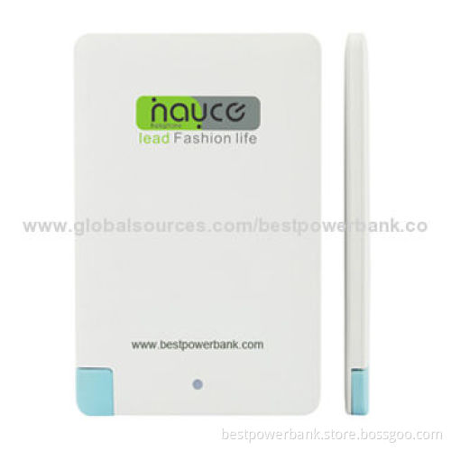 Super Thin Lithium Polymer 2,500mAh Card Power Banks, Made of ABS Material, 96*62*6.6mm Size